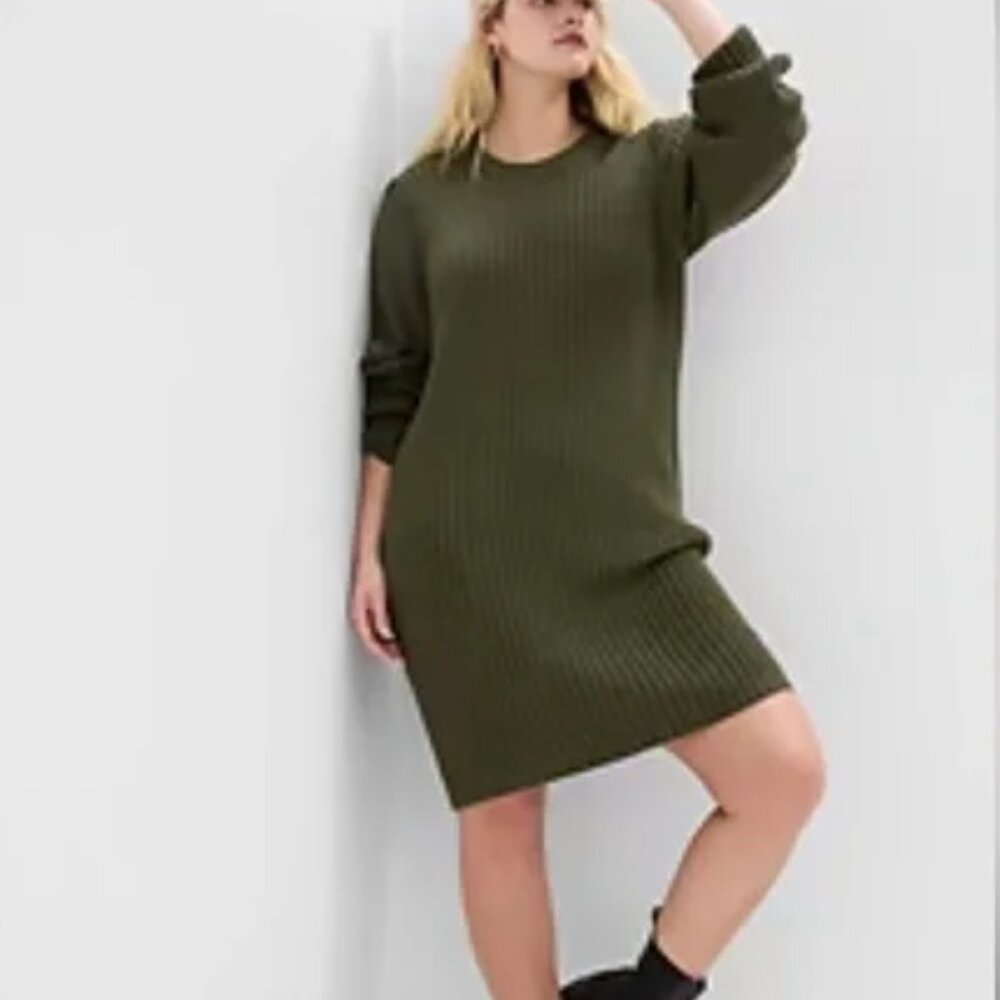 GAP Ribbed Puff Sleeve Green Sweater Mini Dress/NWT/M & XL